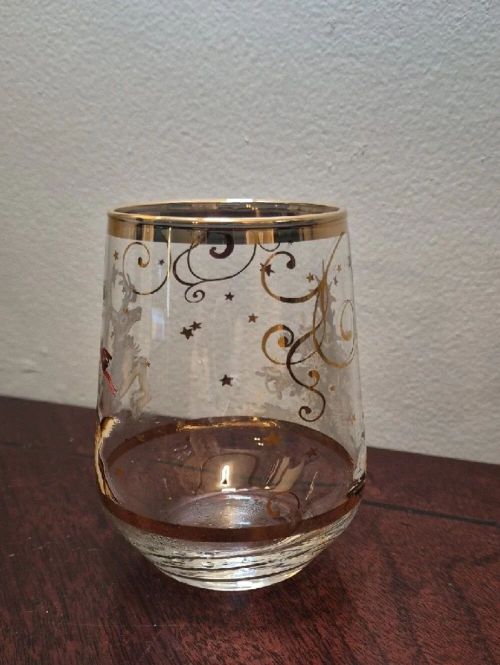 Williams Sonoma Gold-Trim Reindeer‎ Stemless Glass